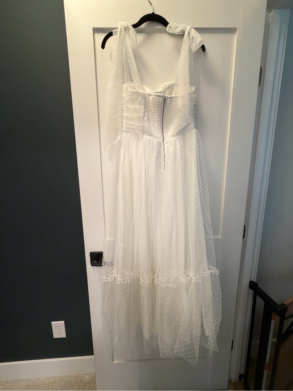 Petal & Pup White Dotted Tulle Maxi with Tie Shoulders